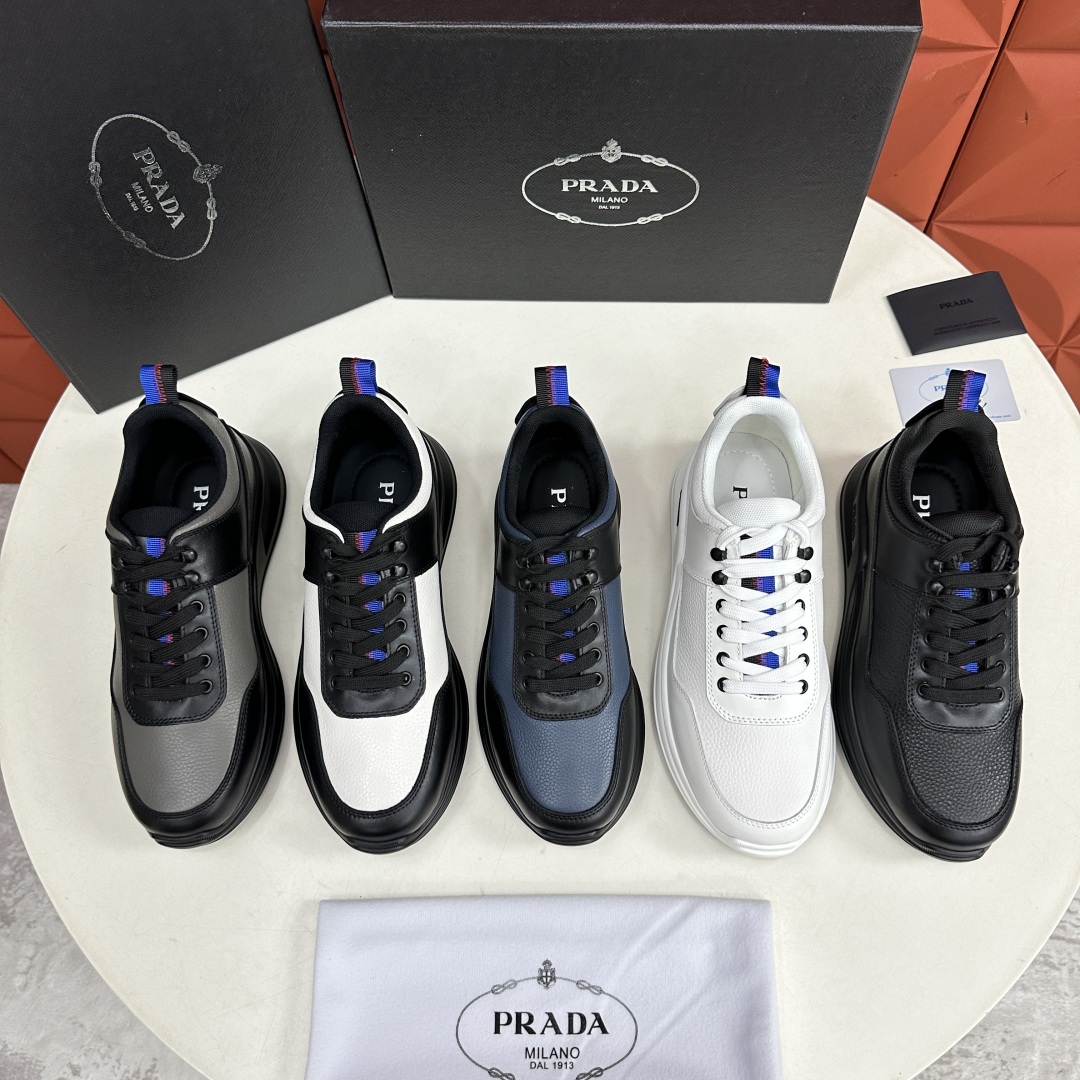 💋💍P家新品   PRAD*/普拉-达  新款男士厚底皮革运动休闲鞋     这款皮革运动鞋采用平纹牛皮