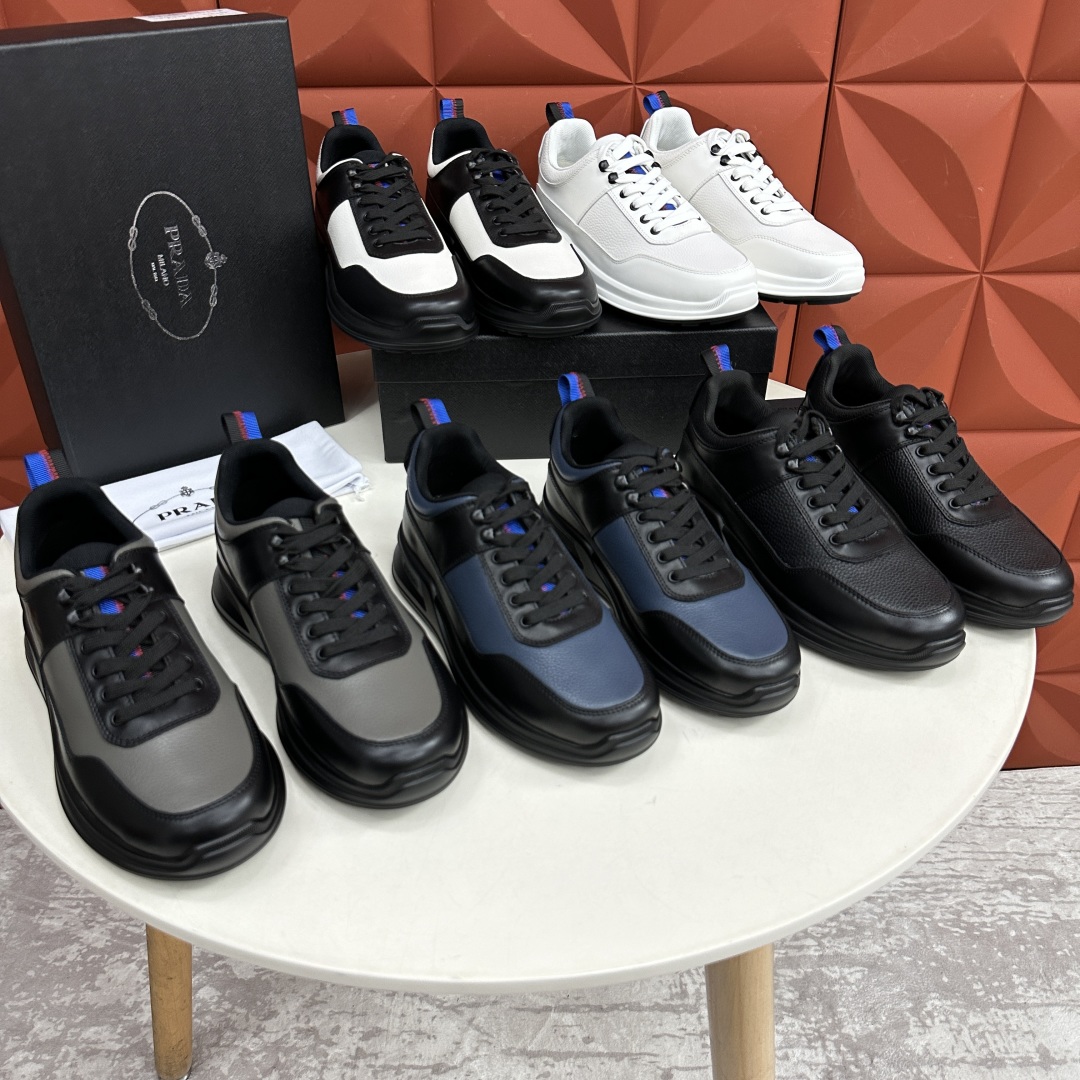 💋💍P家新品   PRAD*/普拉-达  新款男士厚底皮革运动休闲鞋     这款皮革运动鞋采用平纹牛皮