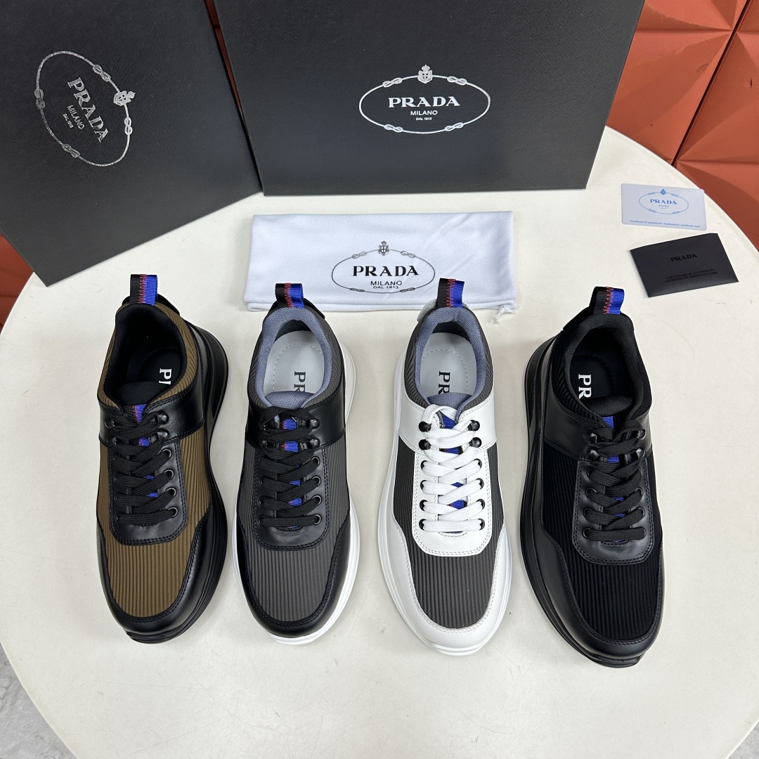 💋💍P家新品   PRAD*/普拉-达  新款男士厚底皮革运动休闲鞋     这款皮革运动鞋采用多材质撞