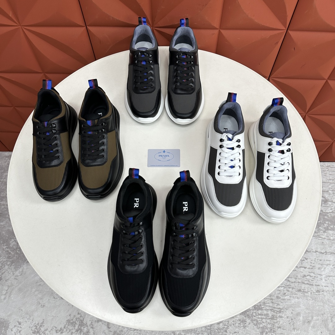 💋💍P家新品   PRAD*/普拉-达  新款男士厚底皮革运动休闲鞋     这款皮革运动鞋采用多材质撞