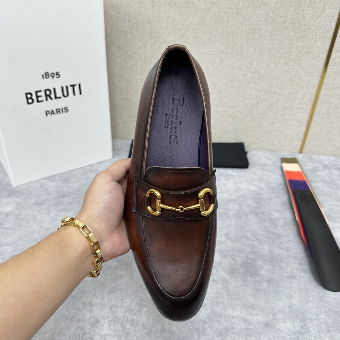 💋💍Berlut* 布鲁提  新款男士手工擦色乐福鞋皮鞋出货 ，渠道精品，一脚蹬简便款司机鞋 甄选优质进