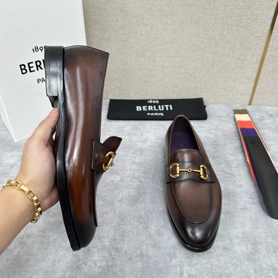 💋💍Berlut* 布鲁提  新款男士手工擦色乐福鞋皮鞋出货 ，渠道精品，一脚蹬简便款司机鞋 甄选优质进