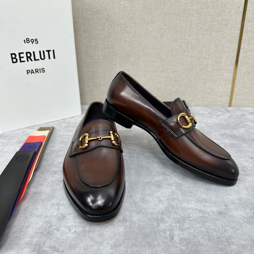💋💍Berlut* 布鲁提  新款男士手工擦色乐福鞋皮鞋出货 ，渠道精品，一脚蹬简便款司机鞋 甄选优质进