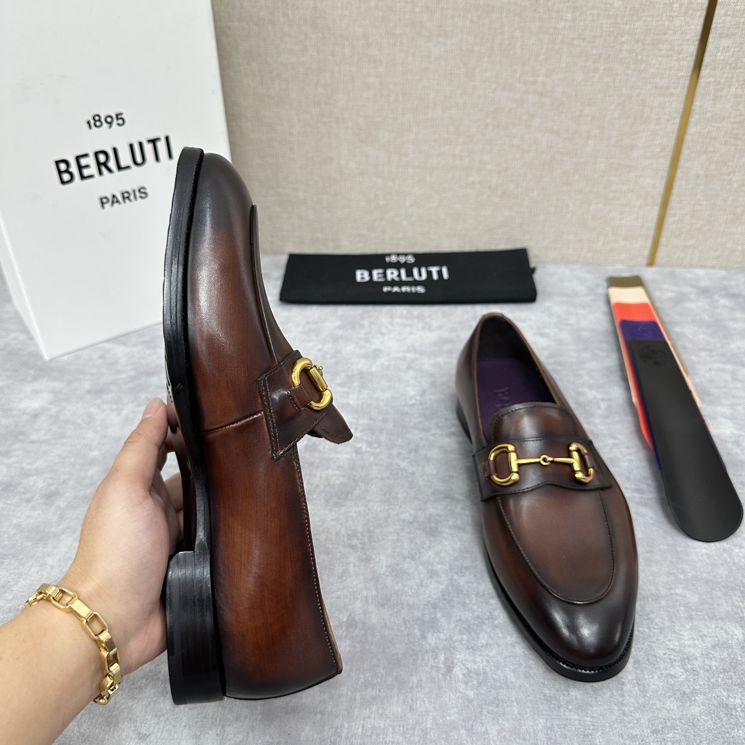 💋💍Berlut* 布鲁提  新款男士手工擦色乐福鞋皮鞋出货 ，渠道精品，一脚蹬简便款司机鞋 甄选优质进