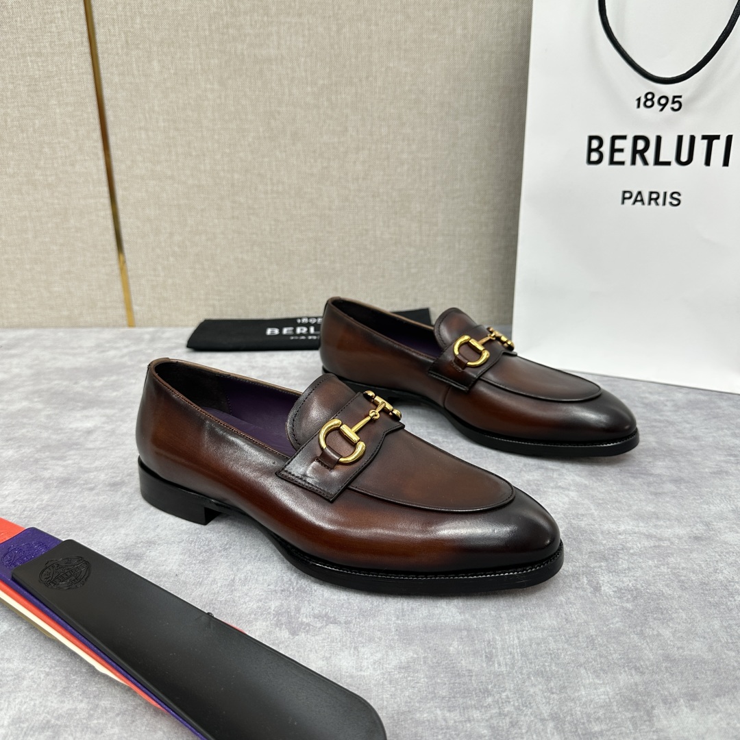 💋💍Berlut* 布鲁提  新款男士手工擦色乐福鞋皮鞋出货 ，渠道精品，一脚蹬简便款司机鞋 甄选优质进