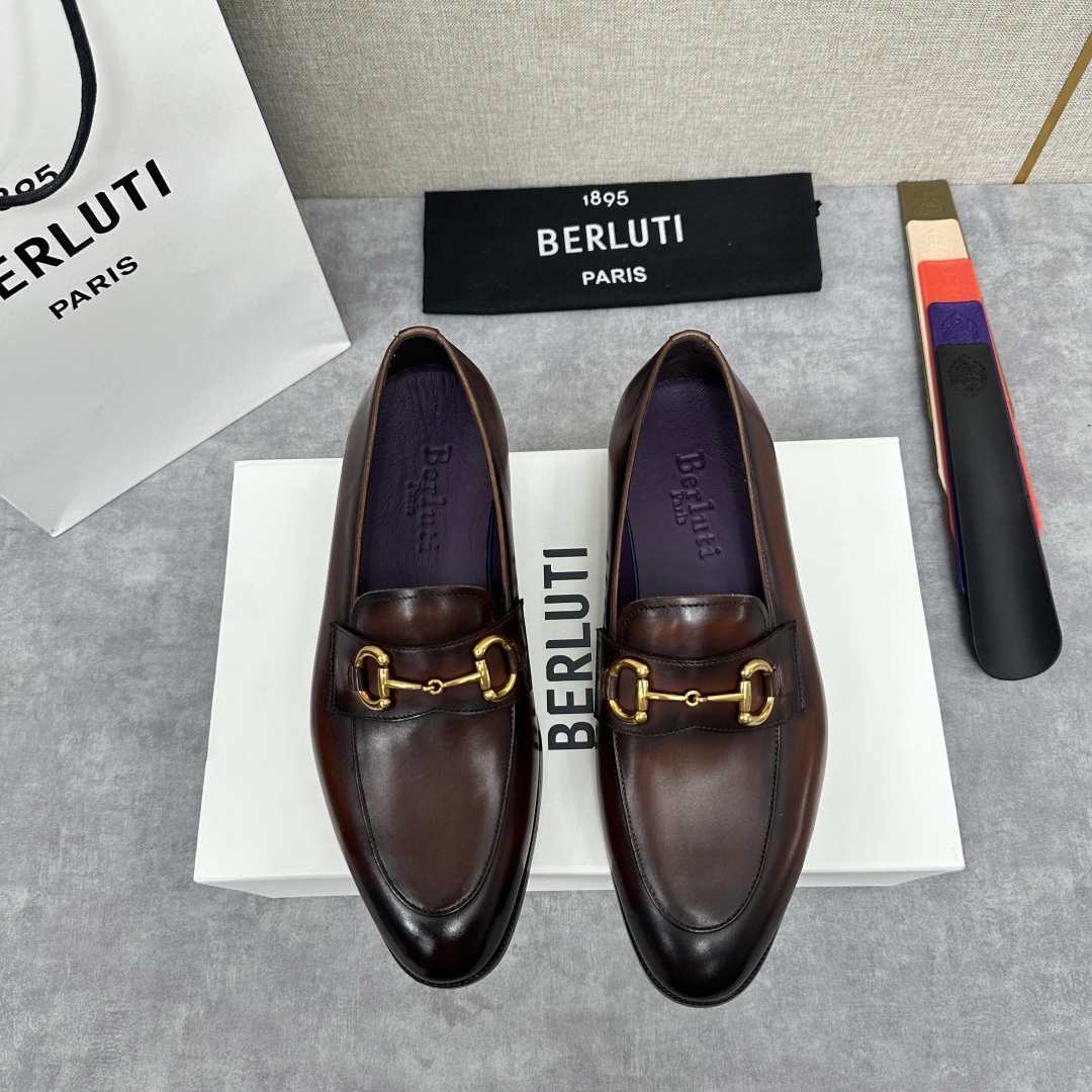 💋💍Berlut* 布鲁提  新款男士手工擦色乐福鞋皮鞋出货 ，渠道精品，一脚蹬简便款司机鞋 甄选优质进