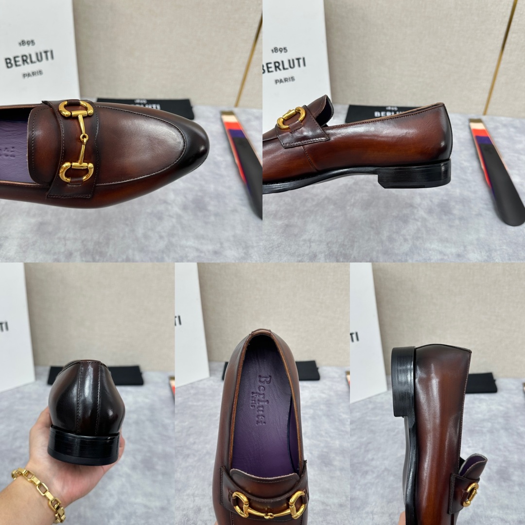 💋💍Berlut* 布鲁提  新款男士手工擦色乐福鞋皮鞋出货 ，渠道精品，一脚蹬简便款司机鞋 甄选优质进