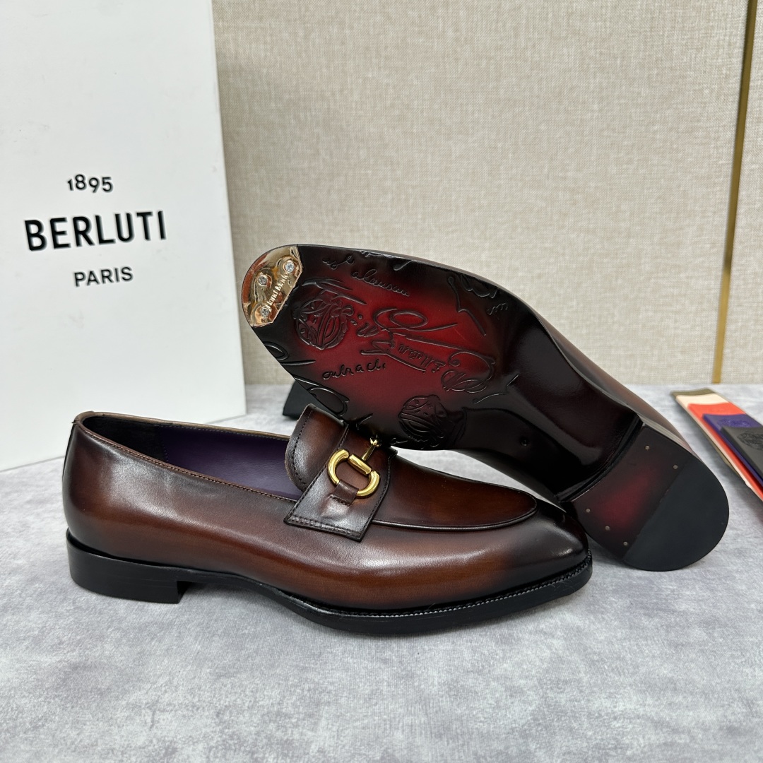 💋💍Berlut* 布鲁提  新款男士手工擦色乐福鞋皮鞋出货 ，渠道精品，一脚蹬简便款司机鞋 甄选优质进
