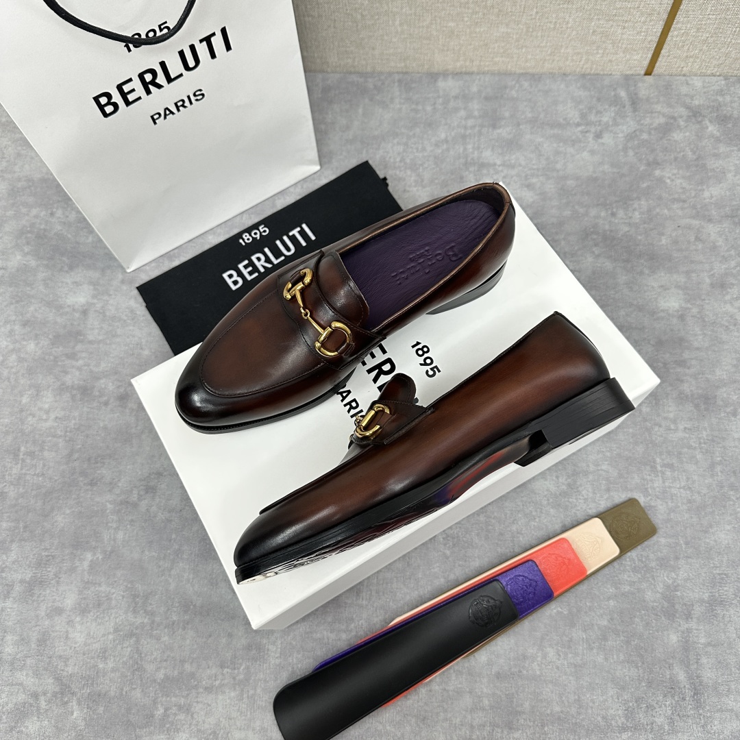 💋💍Berlut* 布鲁提  新款男士手工擦色乐福鞋皮鞋出货 ，渠道精品，一脚蹬简便款司机鞋 甄选优质进