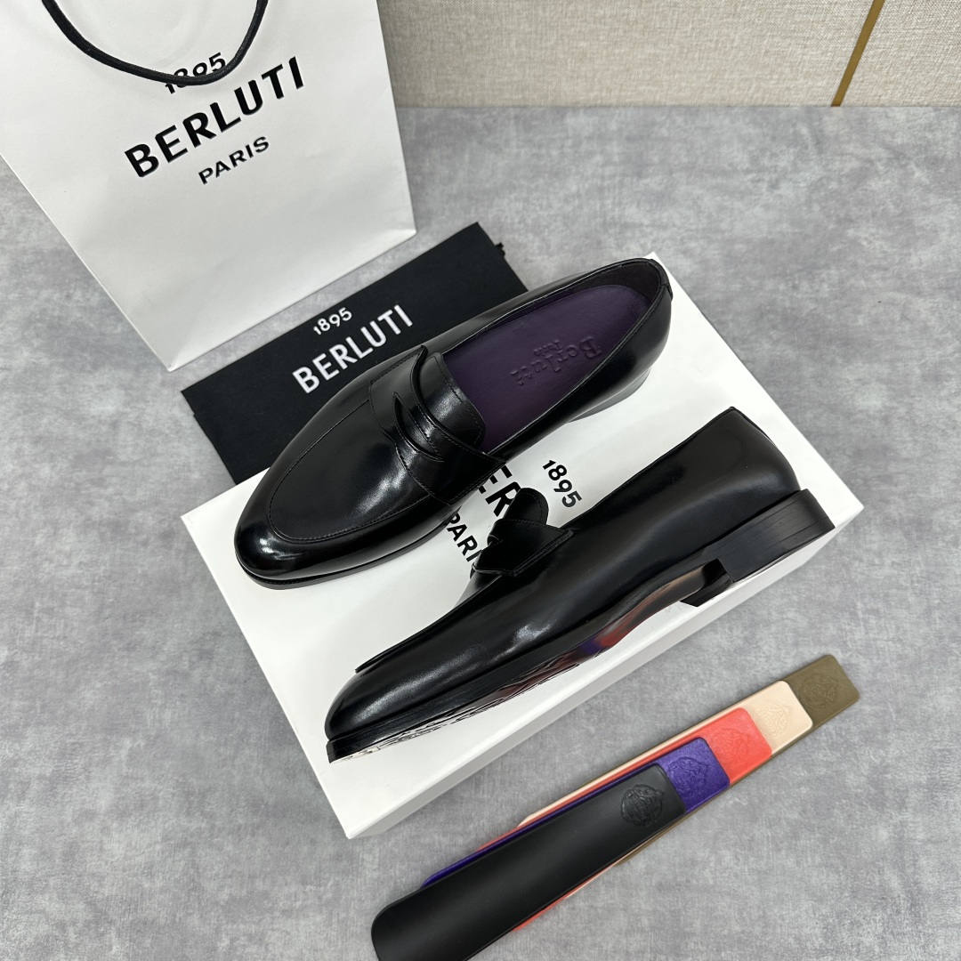 💋💍Berlut* 布鲁提  新款男士手工擦色乐福鞋皮鞋出货 ，渠道精品，一脚蹬简便款司机鞋 甄选优质进