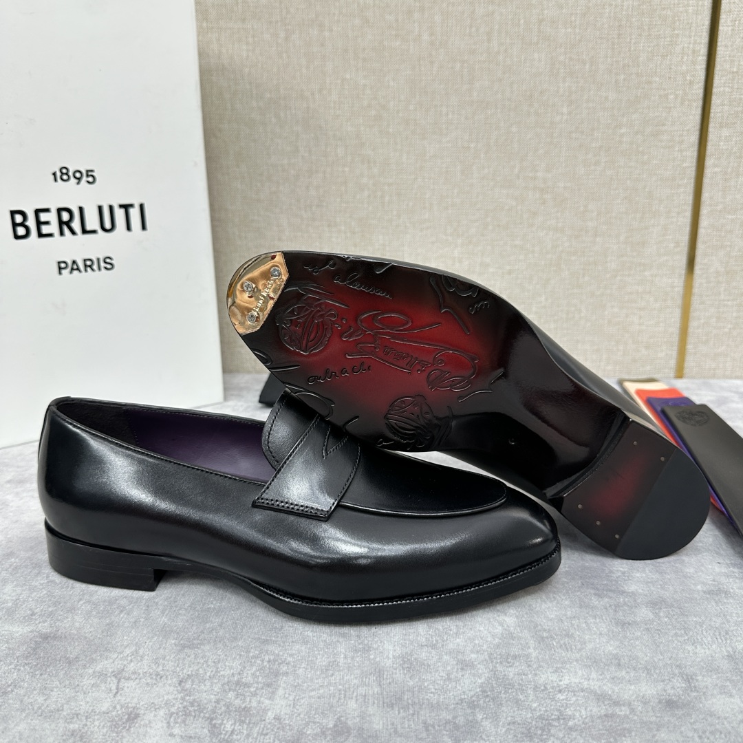 💋💍Berlut* 布鲁提  新款男士手工擦色乐福鞋皮鞋出货 ，渠道精品，一脚蹬简便款司机鞋 甄选优质进