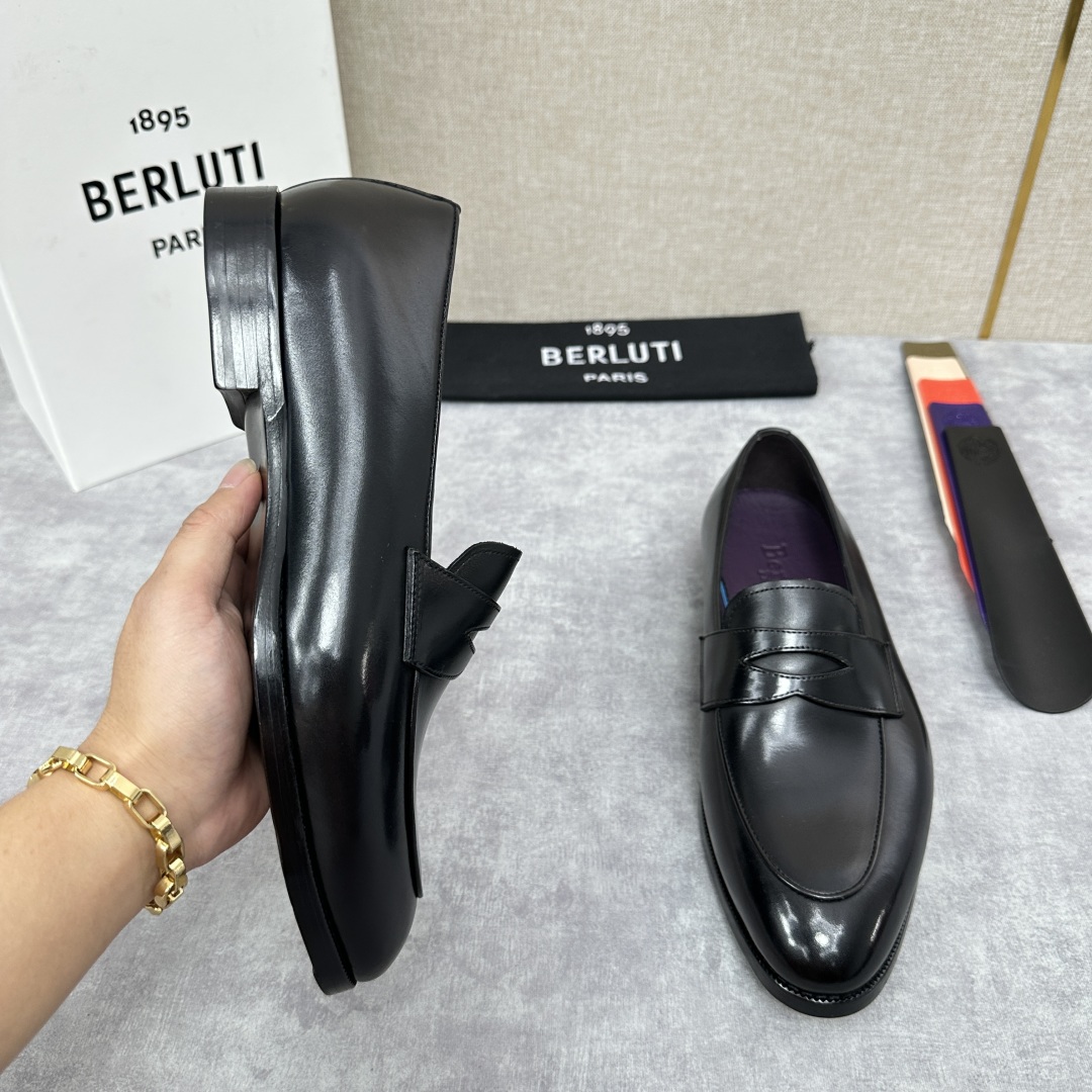 💋💍Berlut* 布鲁提  新款男士手工擦色乐福鞋皮鞋出货 ，渠道精品，一脚蹬简便款司机鞋 甄选优质进