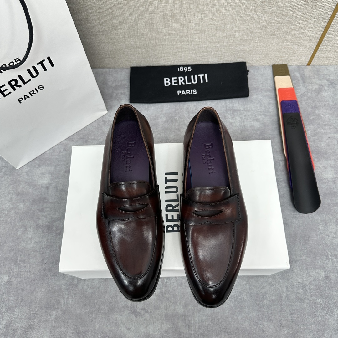 💋💍Berlut* 布鲁提  新款男士手工擦色乐福鞋皮鞋出货 ，渠道精品，一脚蹬简便款司机鞋 甄选优质进