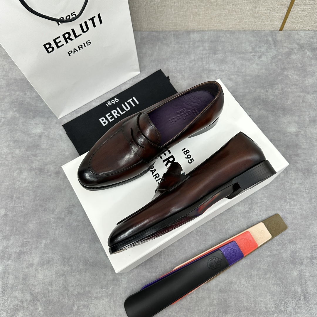 💋💍Berlut* 布鲁提  新款男士手工擦色乐福鞋皮鞋出货 ，渠道精品，一脚蹬简便款司机鞋 甄选优质进