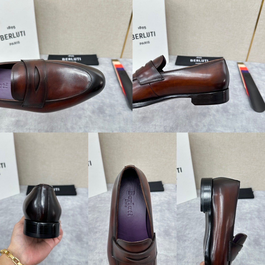 💋💍Berlut* 布鲁提  新款男士手工擦色乐福鞋皮鞋出货 ，渠道精品，一脚蹬简便款司机鞋 甄选优质进