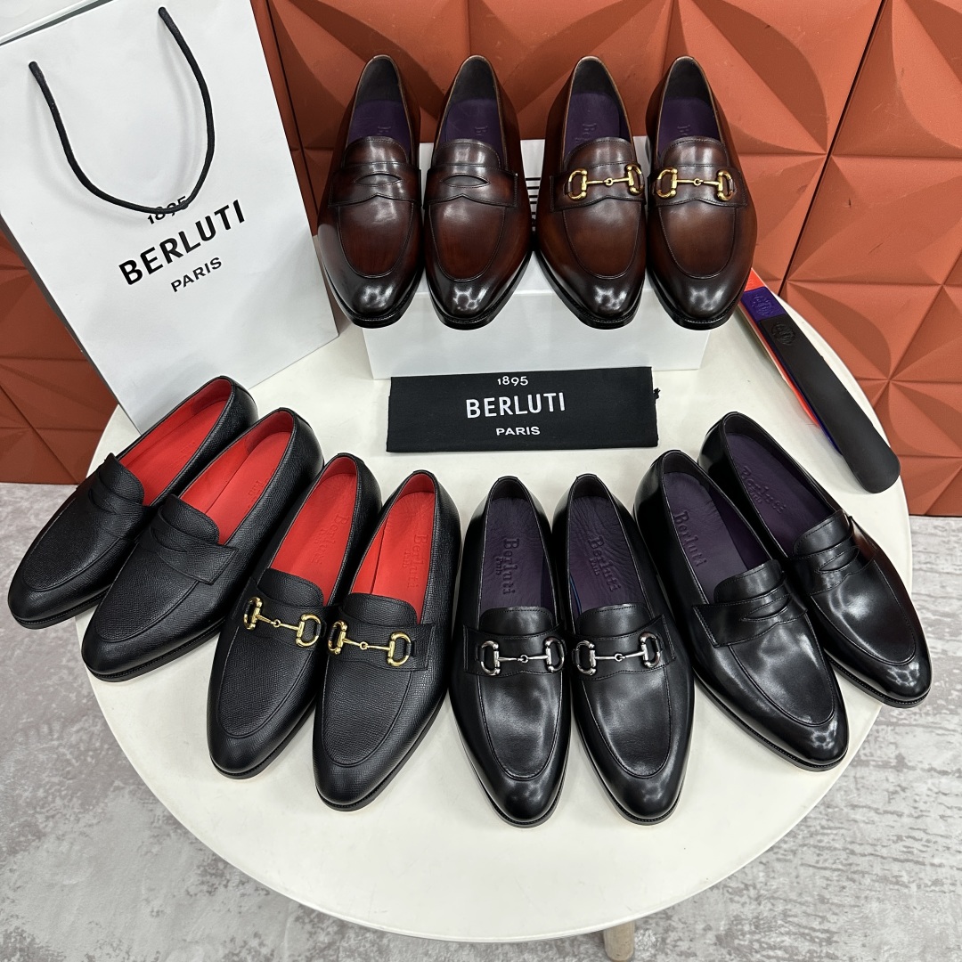 💋💍Berlut* 布鲁提  新款男士手工擦色乐福鞋皮鞋出货 ，渠道精品，一脚蹬简便款司机鞋 甄选优质进