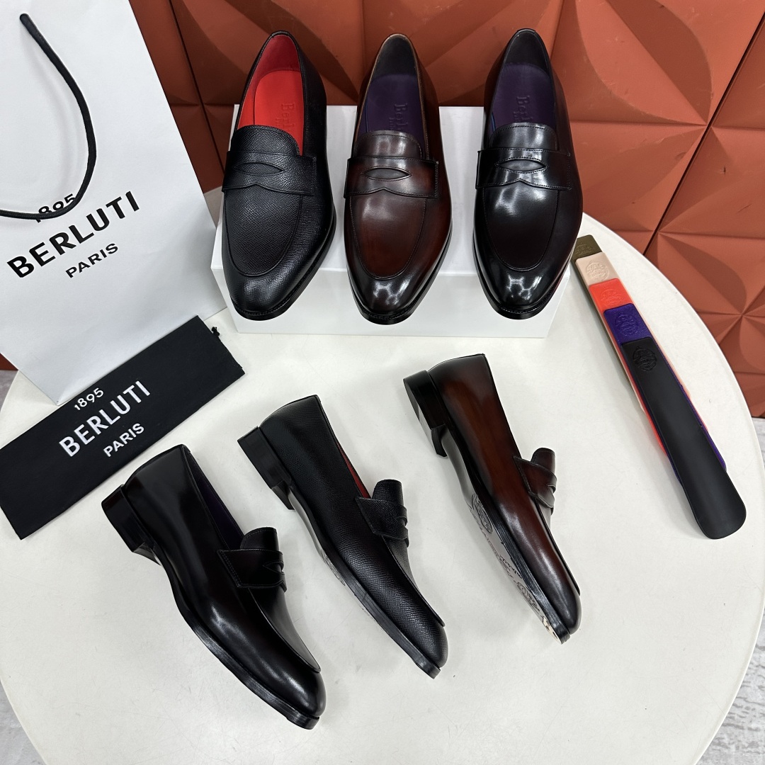 💋💍Berlut* 布鲁提  新款男士手工擦色乐福鞋皮鞋出货 ，渠道精品，一脚蹬简便款司机鞋 甄选优质进