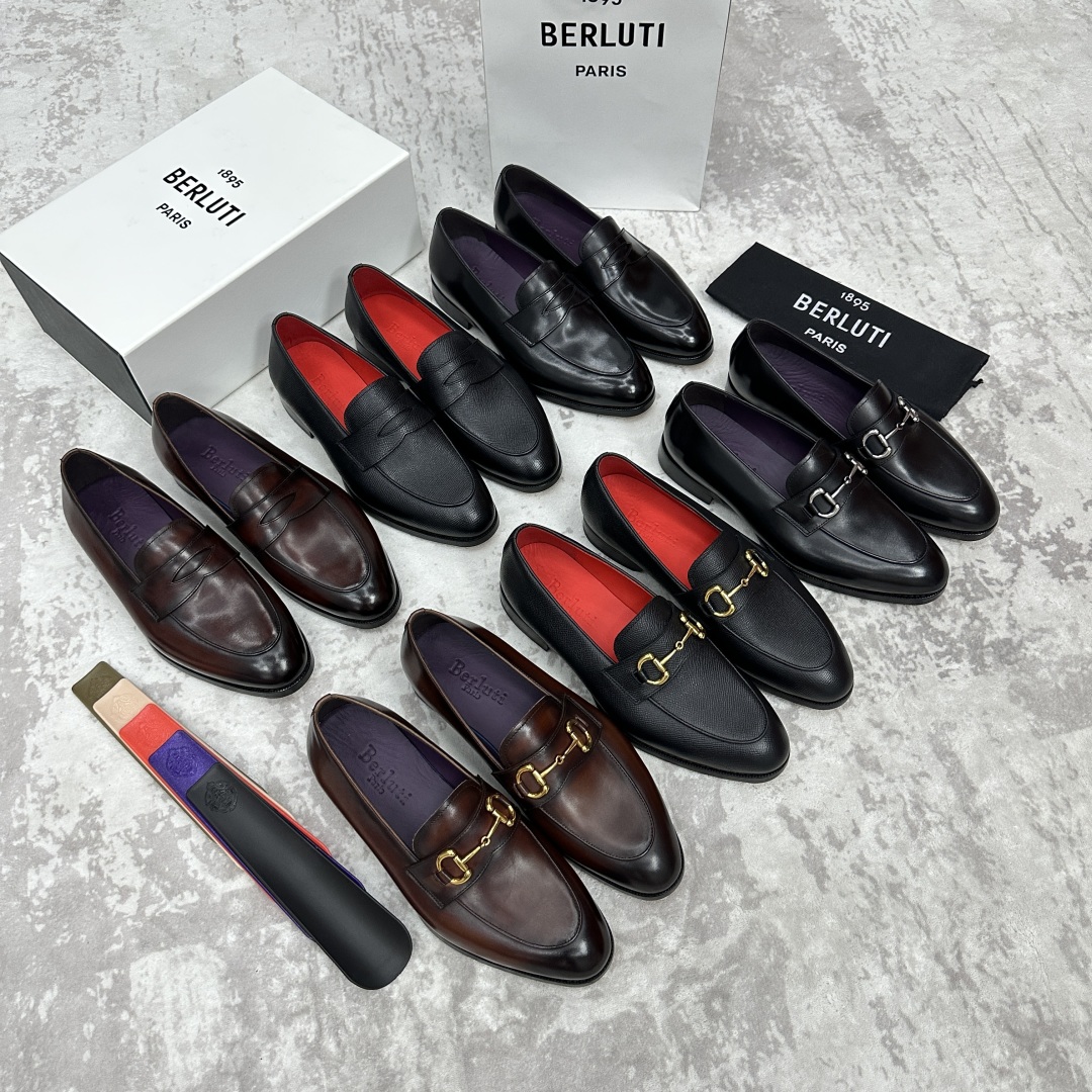 💋💍Berlut* 布鲁提  新款男士手工擦色乐福鞋皮鞋出货 ，渠道精品，一脚蹬简便款司机鞋 甄选优质进