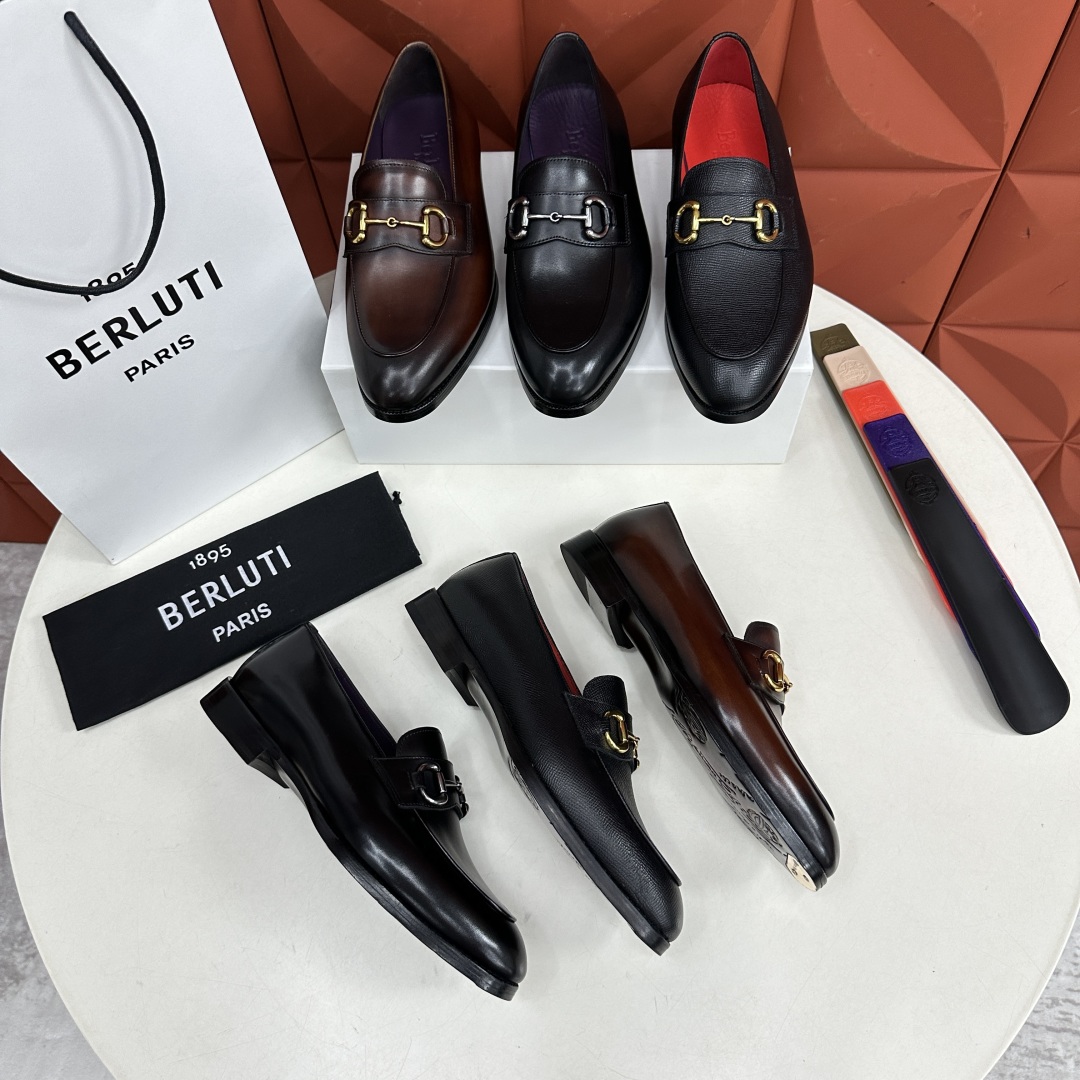 💋💍Berlut* 布鲁提  新款男士手工擦色乐福鞋皮鞋出货 ，渠道精品，一脚蹬简便款司机鞋 甄选优质进