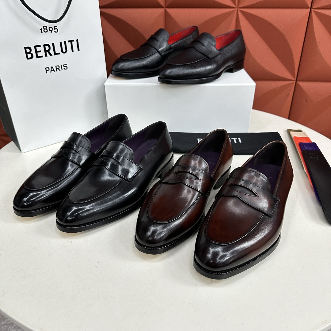 💋💍Berlut* 布鲁提  新款男士手工擦色乐福鞋皮鞋出货 ，渠道精品，一脚蹬简便款司机鞋 甄选优质进