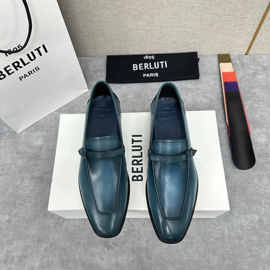 💋💍新品布鲁-提，berlut*初代Lorenzo小牛皮横带乐福鞋，经典布雷克结构法，柔软光面小牛皮胚古