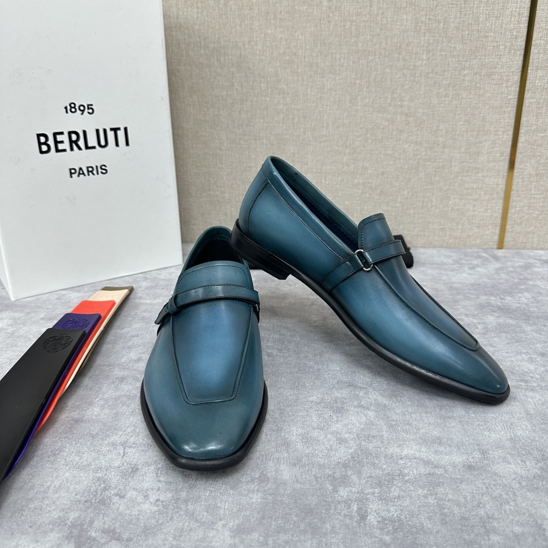 💋💍新品布鲁-提，berlut*初代Lorenzo小牛皮横带乐福鞋，经典布雷克结构法，柔软光面小牛皮胚古