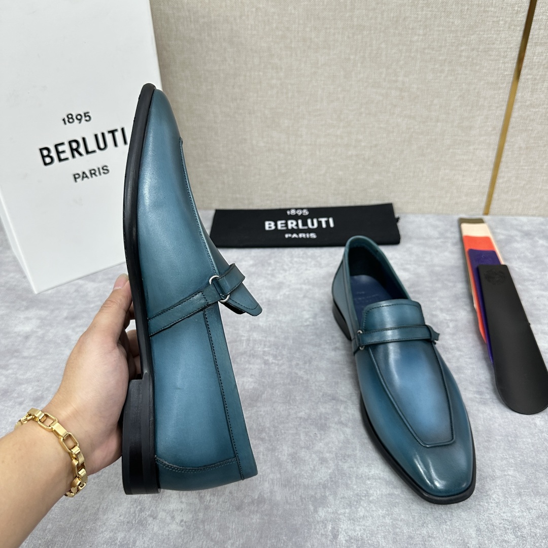 💋💍新品布鲁-提，berlut*初代Lorenzo小牛皮横带乐福鞋，经典布雷克结构法，柔软光面小牛皮胚古