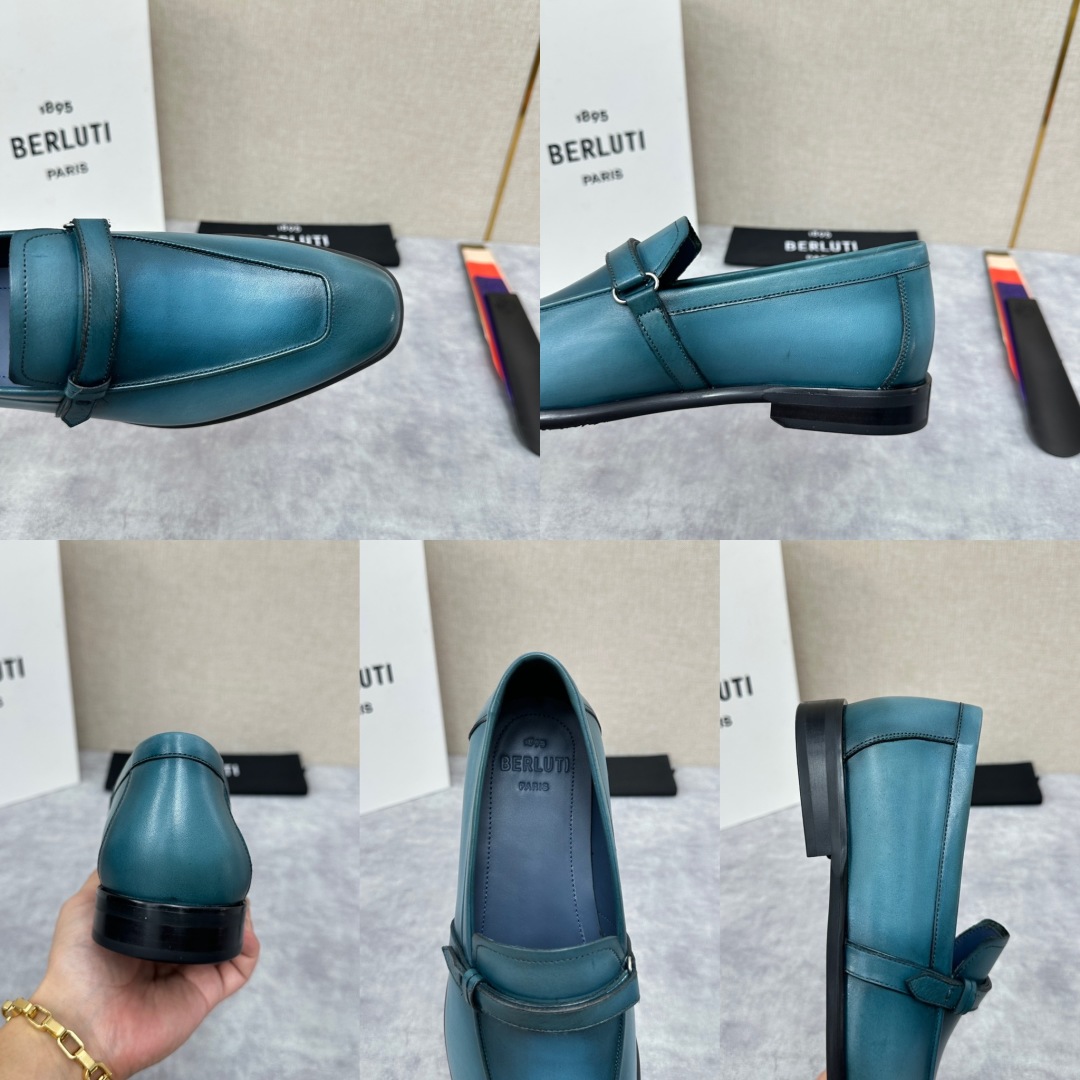 💋💍新品布鲁-提，berlut*初代Lorenzo小牛皮横带乐福鞋，经典布雷克结构法，柔软光面小牛皮胚古