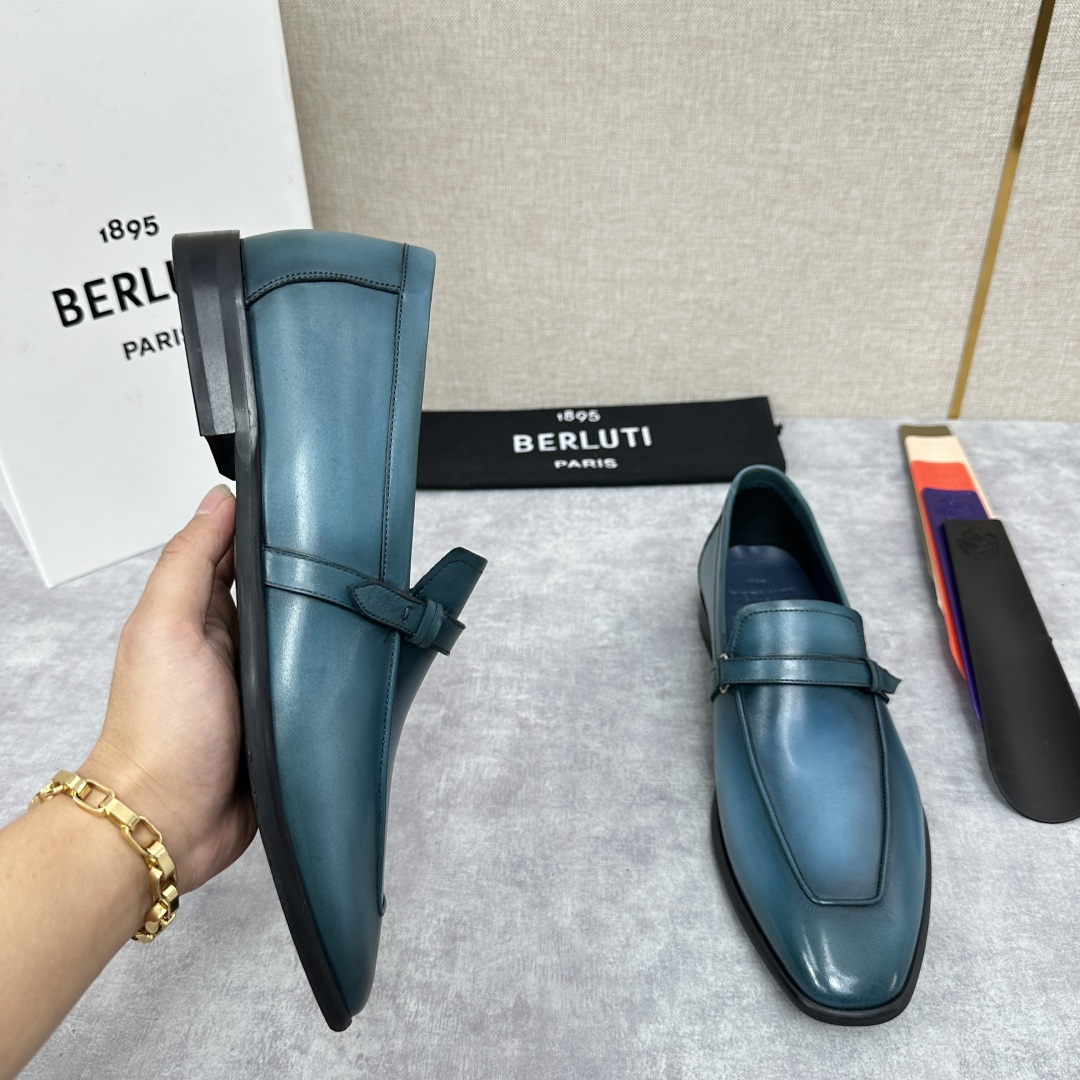 💋💍新品布鲁-提，berlut*初代Lorenzo小牛皮横带乐福鞋，经典布雷克结构法，柔软光面小牛皮胚古