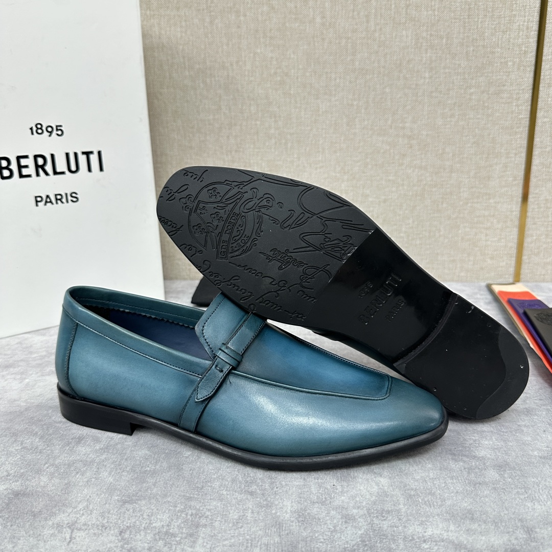 💋💍新品布鲁-提，berlut*初代Lorenzo小牛皮横带乐福鞋，经典布雷克结构法，柔软光面小牛皮胚古