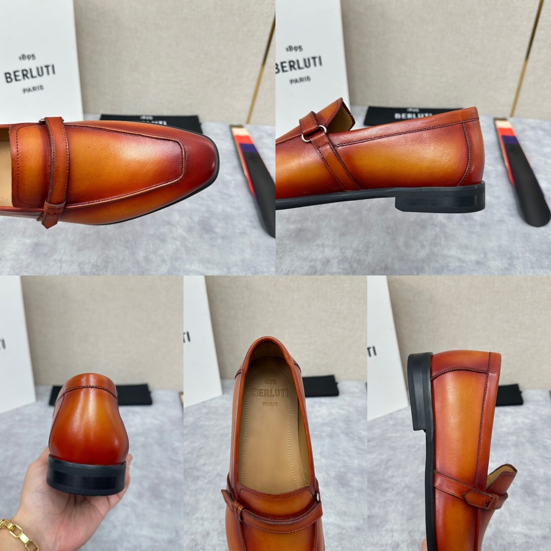 💋💍新品布鲁-提，berlut*初代Lorenzo小牛皮横带乐福鞋，经典布雷克结构法，柔软光面小牛皮胚古