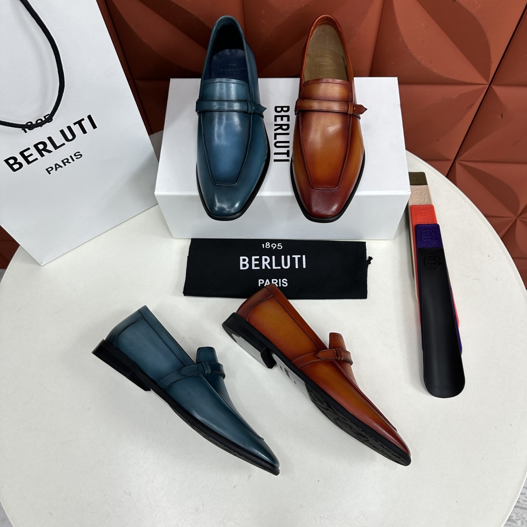 💋💍新品布鲁-提，berlut*初代Lorenzo小牛皮横带乐福鞋，经典布雷克结构法，柔软光面小牛皮胚古