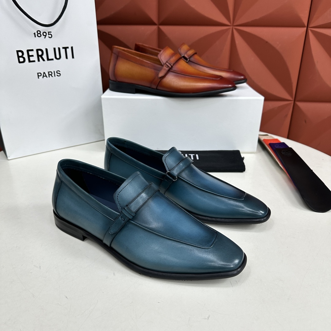 💋💍新品布鲁-提，berlut*初代Lorenzo小牛皮横带乐福鞋，经典布雷克结构法，柔软光面小牛皮胚古