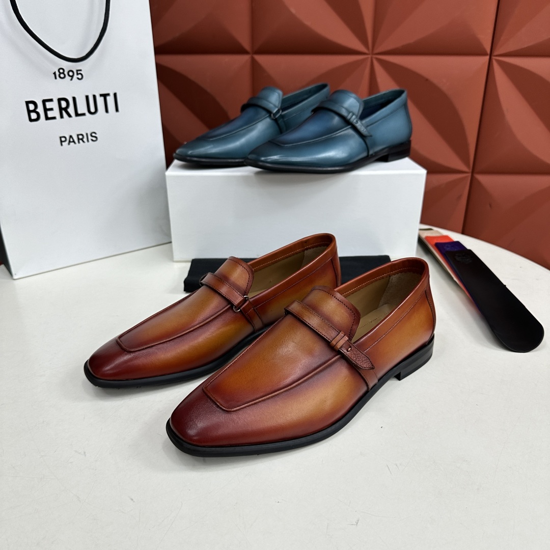 💋💍新品布鲁-提，berlut*初代Lorenzo小牛皮横带乐福鞋，经典布雷克结构法，柔软光面小牛皮胚古