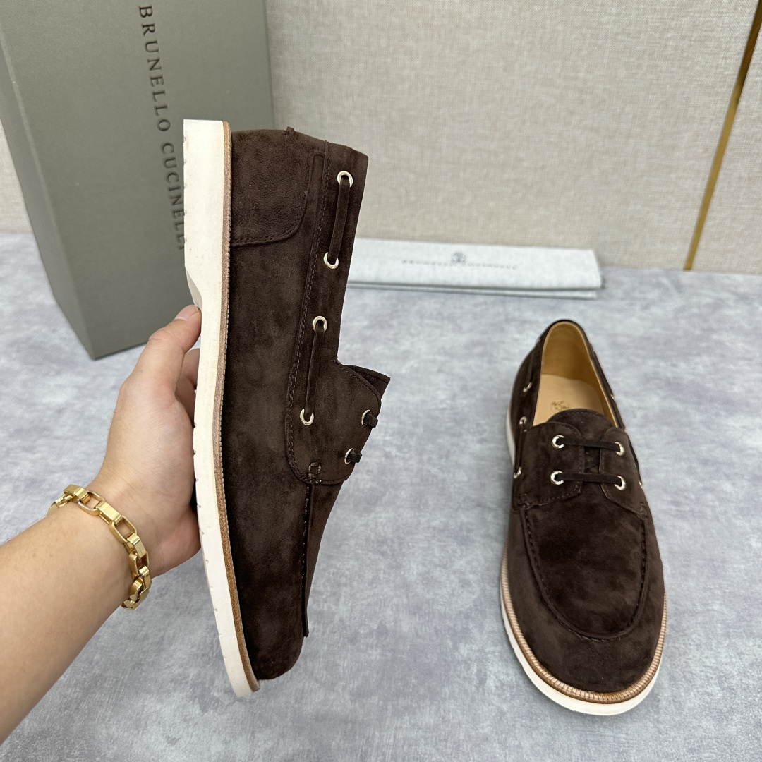💋💍BC家   新品发售🆕Brunel*o Cucinell*  新款麂皮绒双孔船鞋  面料采用进口反绒