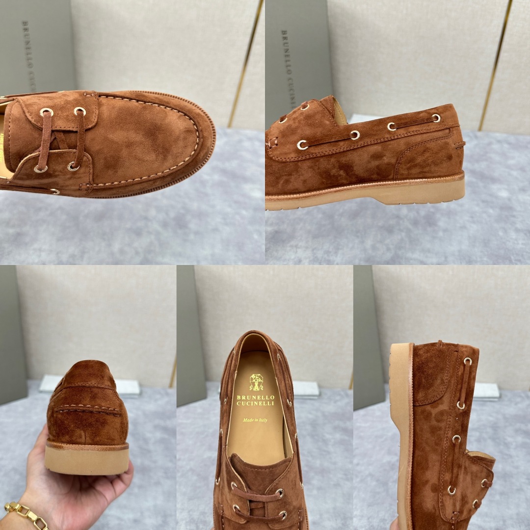 💋💍BC家   新品发售🆕Brunel*o Cucinell*  新款麂皮绒双孔船鞋  面料采用进口反绒
