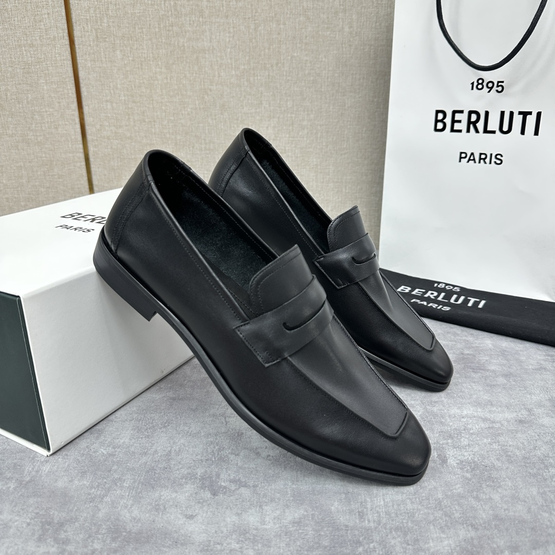 💋💍新品布鲁-提，berlut*初代Lorenzo单层小牛皮乐福鞋，经典布雷克结构法，柔软光面小牛皮胚古