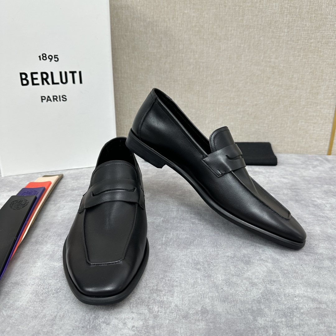 💋💍新品布鲁-提，berlut*初代Lorenzo单层小牛皮乐福鞋，经典布雷克结构法，柔软光面小牛皮胚古