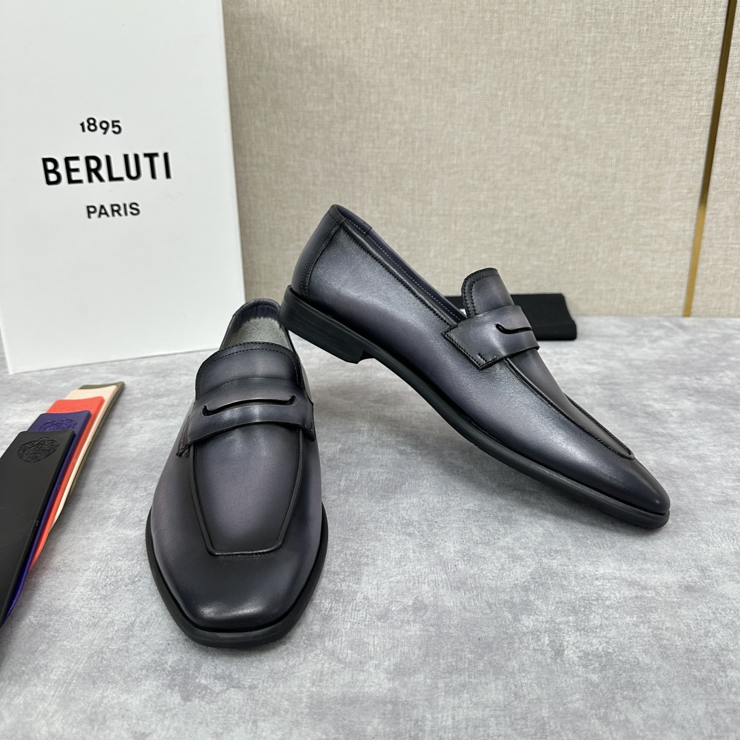 💋💍新品布鲁-提，berlut*初代Lorenzo单层小牛皮乐福鞋，经典布雷克结构法，柔软光面小牛皮胚古