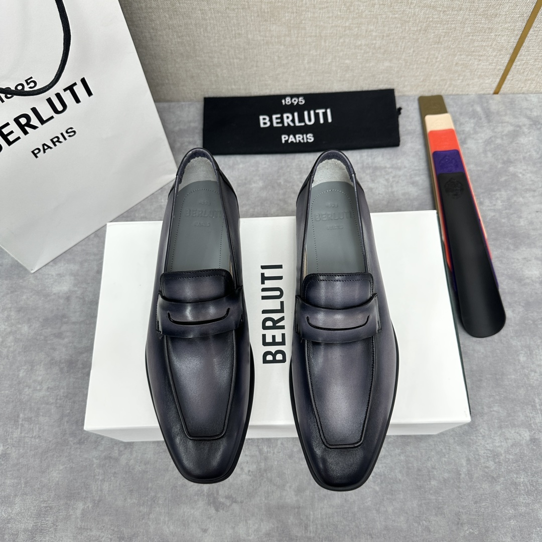 💋💍新品布鲁-提，berlut*初代Lorenzo单层小牛皮乐福鞋，经典布雷克结构法，柔软光面小牛皮胚古
