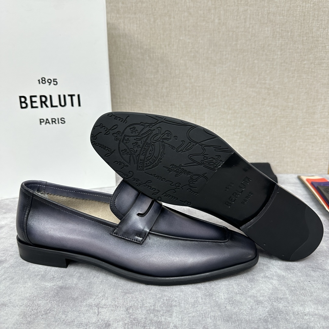 💋💍新品布鲁-提，berlut*初代Lorenzo单层小牛皮乐福鞋，经典布雷克结构法，柔软光面小牛皮胚古