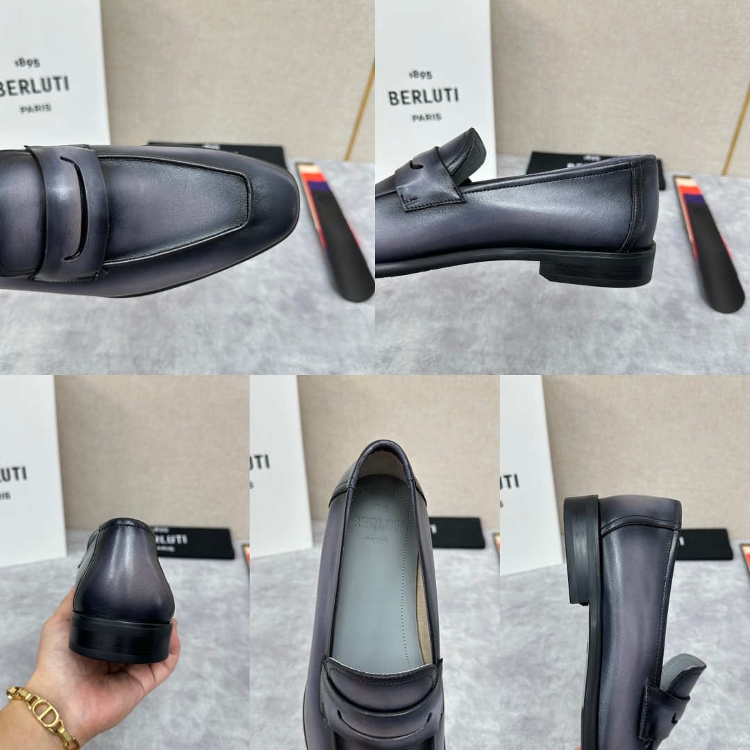 💋💍新品布鲁-提，berlut*初代Lorenzo单层小牛皮乐福鞋，经典布雷克结构法，柔软光面小牛皮胚古