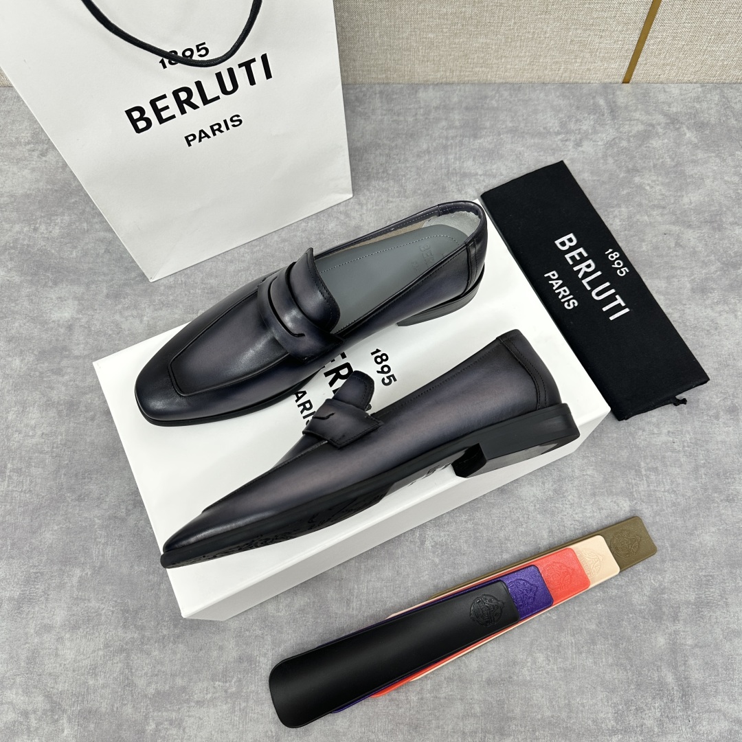 💋💍新品布鲁-提，berlut*初代Lorenzo单层小牛皮乐福鞋，经典布雷克结构法，柔软光面小牛皮胚古