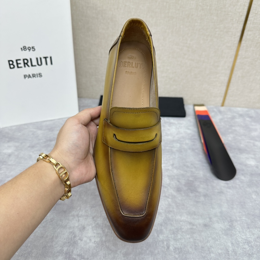 💋💍新品布鲁-提，berlut*初代Lorenzo单层小牛皮乐福鞋，经典布雷克结构法，柔软光面小牛皮胚古