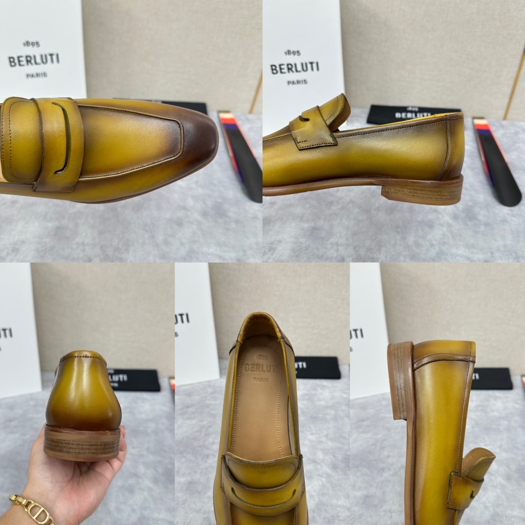 💋💍新品布鲁-提，berlut*初代Lorenzo单层小牛皮乐福鞋，经典布雷克结构法，柔软光面小牛皮胚古