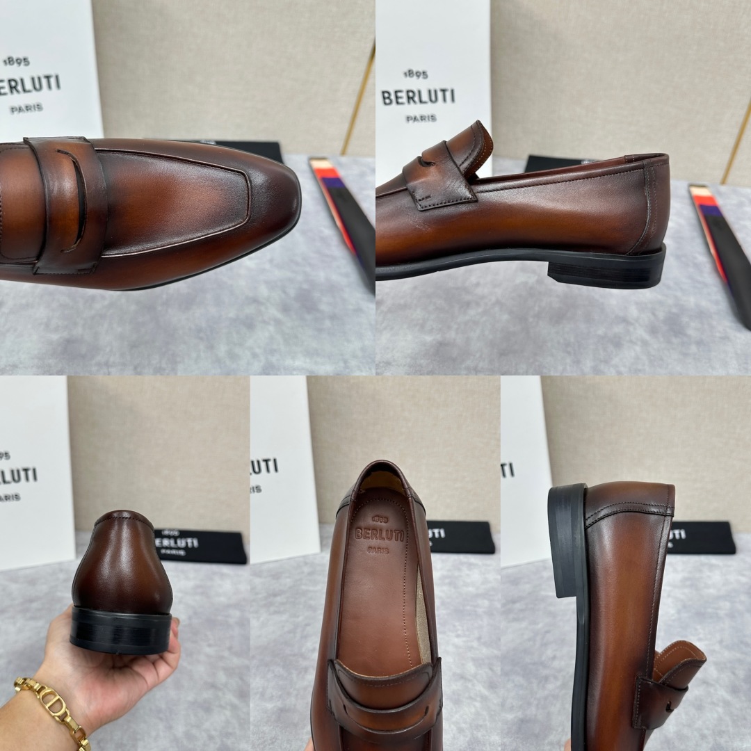💋💍新品布鲁-提，berlut*初代Lorenzo单层小牛皮乐福鞋，经典布雷克结构法，柔软光面小牛皮胚古