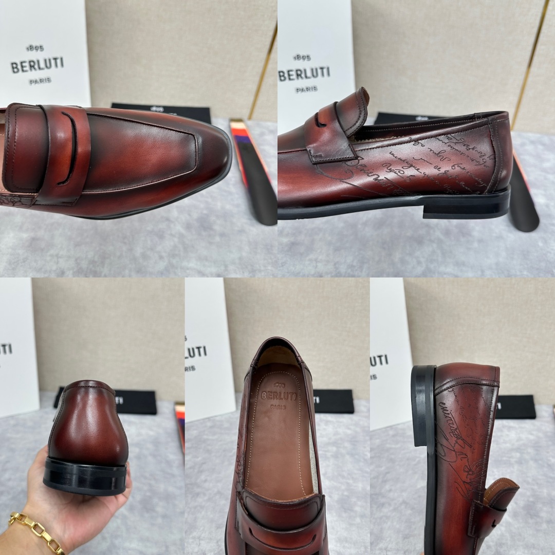 💋💍新品布鲁-提，berlut*初代Lorenzo单层小牛皮乐福鞋，经典布雷克结构法，柔软光面小牛皮胚古
