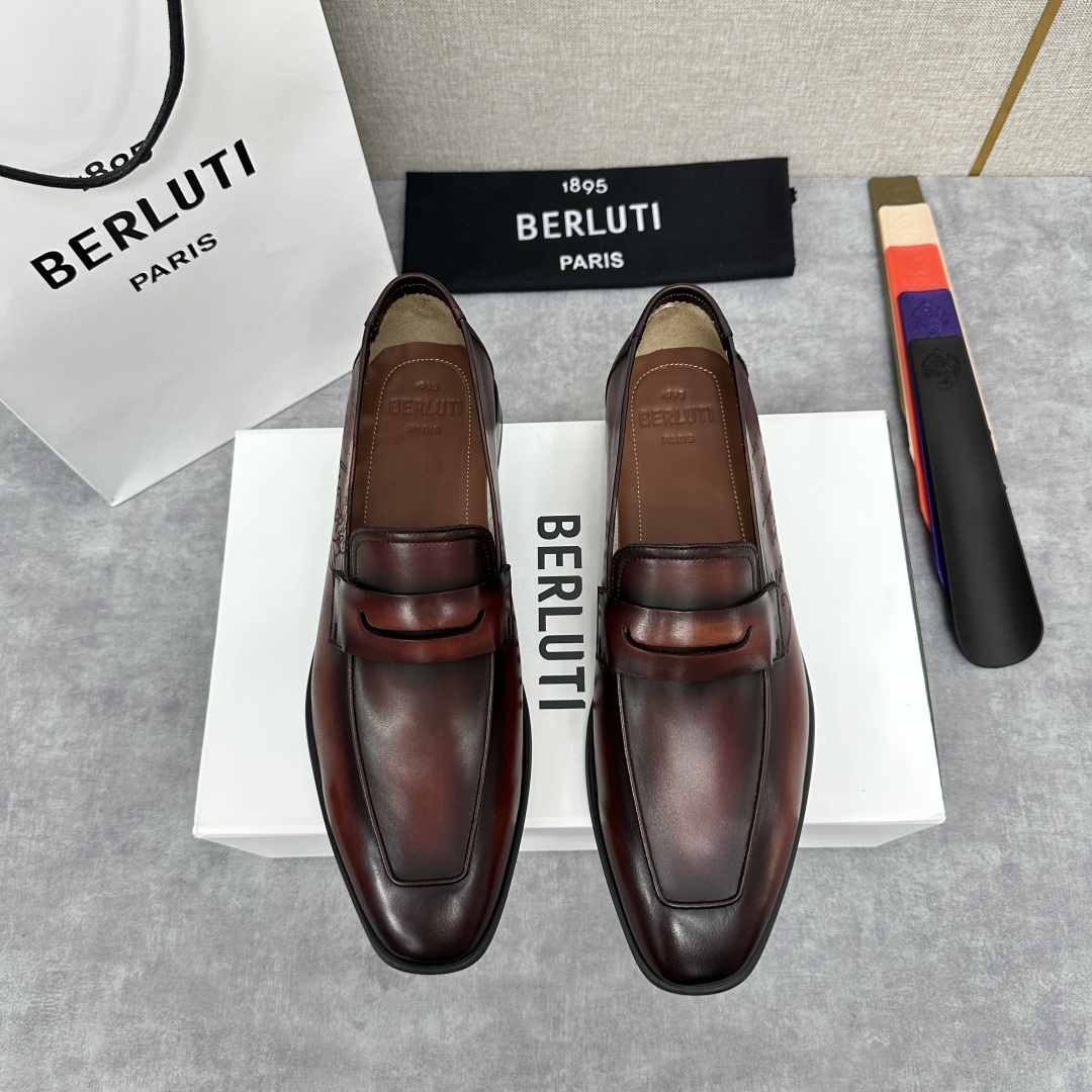 💋💍新品布鲁-提，berlut*初代Lorenzo单层小牛皮乐福鞋，经典布雷克结构法，柔软光面小牛皮胚古