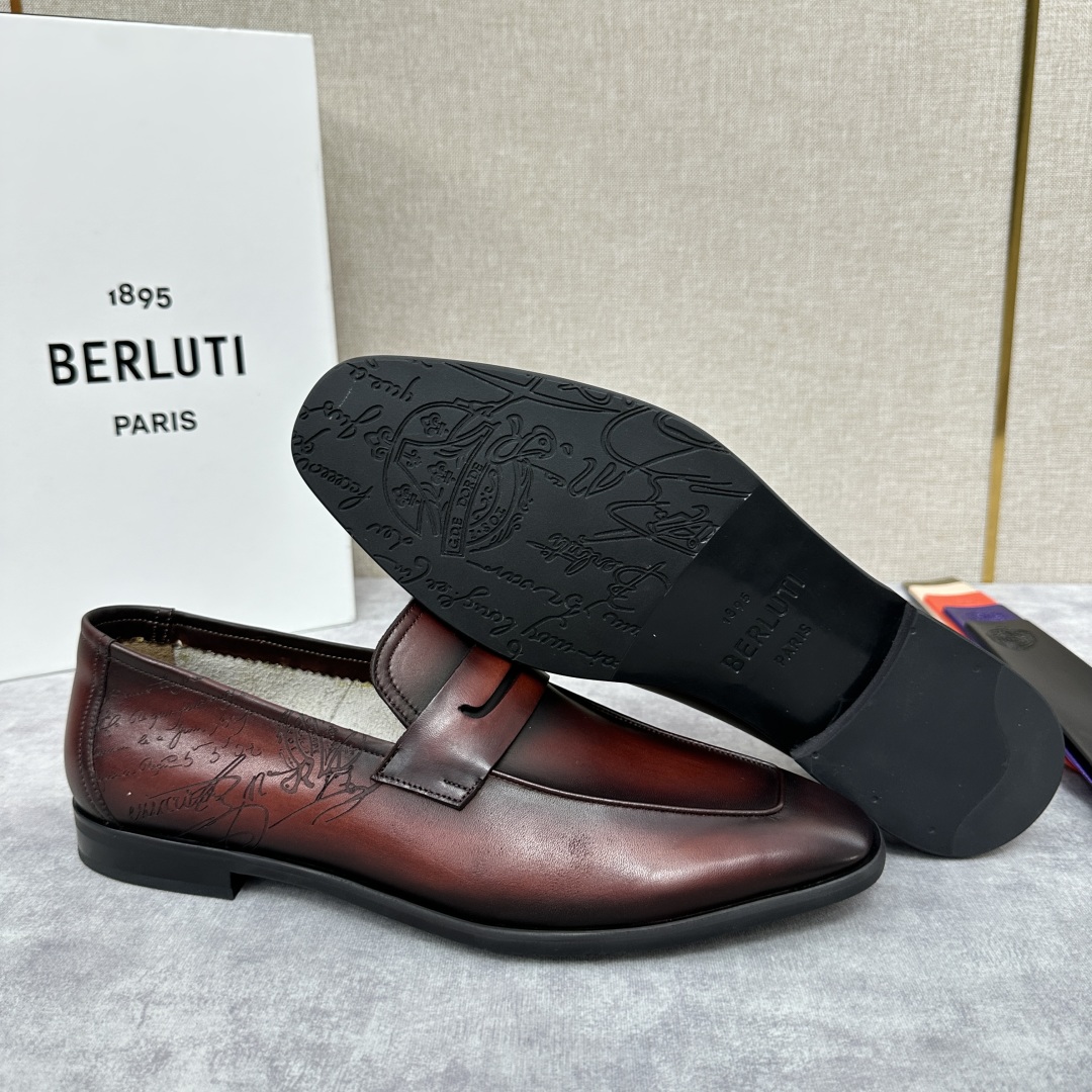 💋💍新品布鲁-提，berlut*初代Lorenzo单层小牛皮乐福鞋，经典布雷克结构法，柔软光面小牛皮胚古