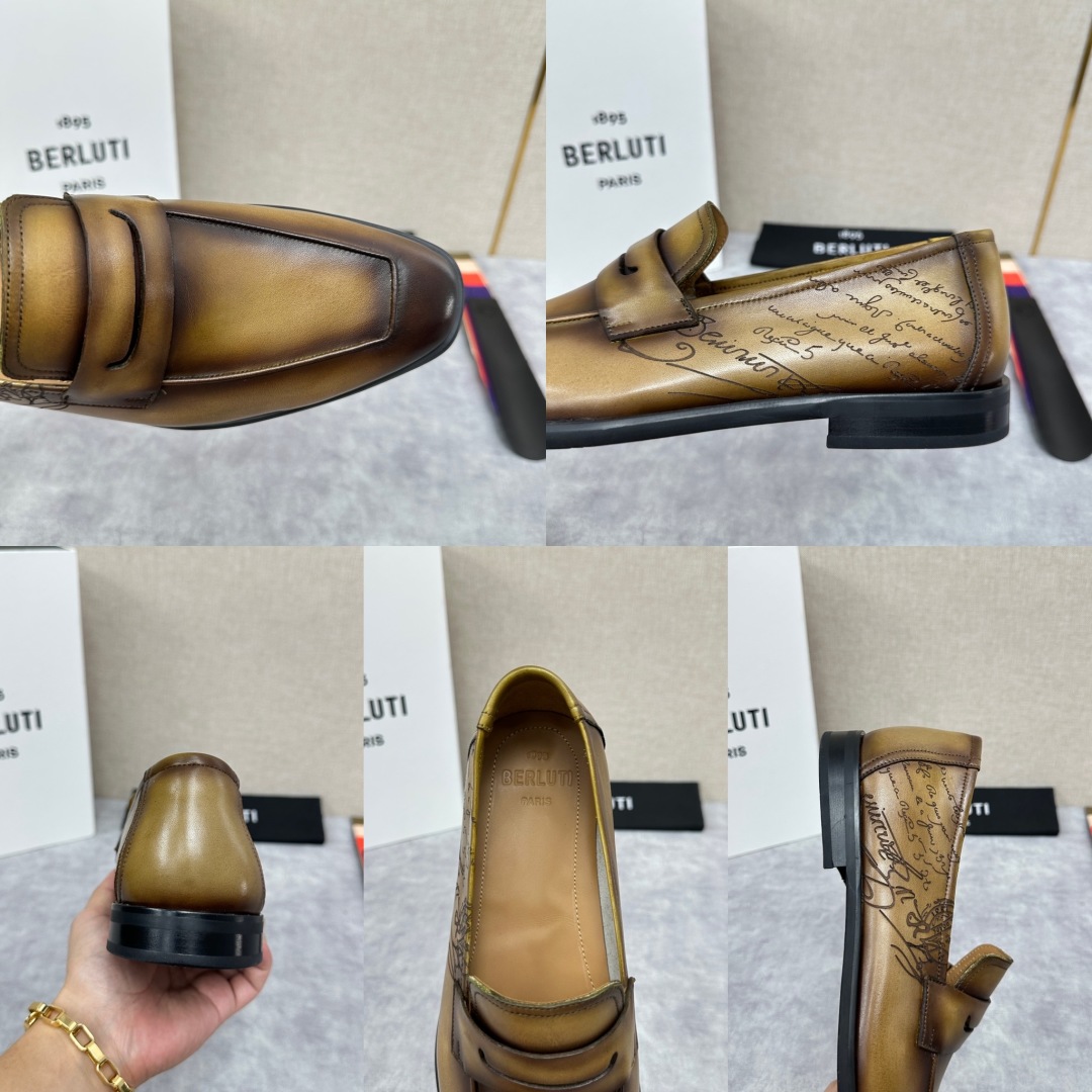 💋💍新品布鲁-提，berlut*初代Lorenzo单层小牛皮乐福鞋，经典布雷克结构法，柔软光面小牛皮胚古